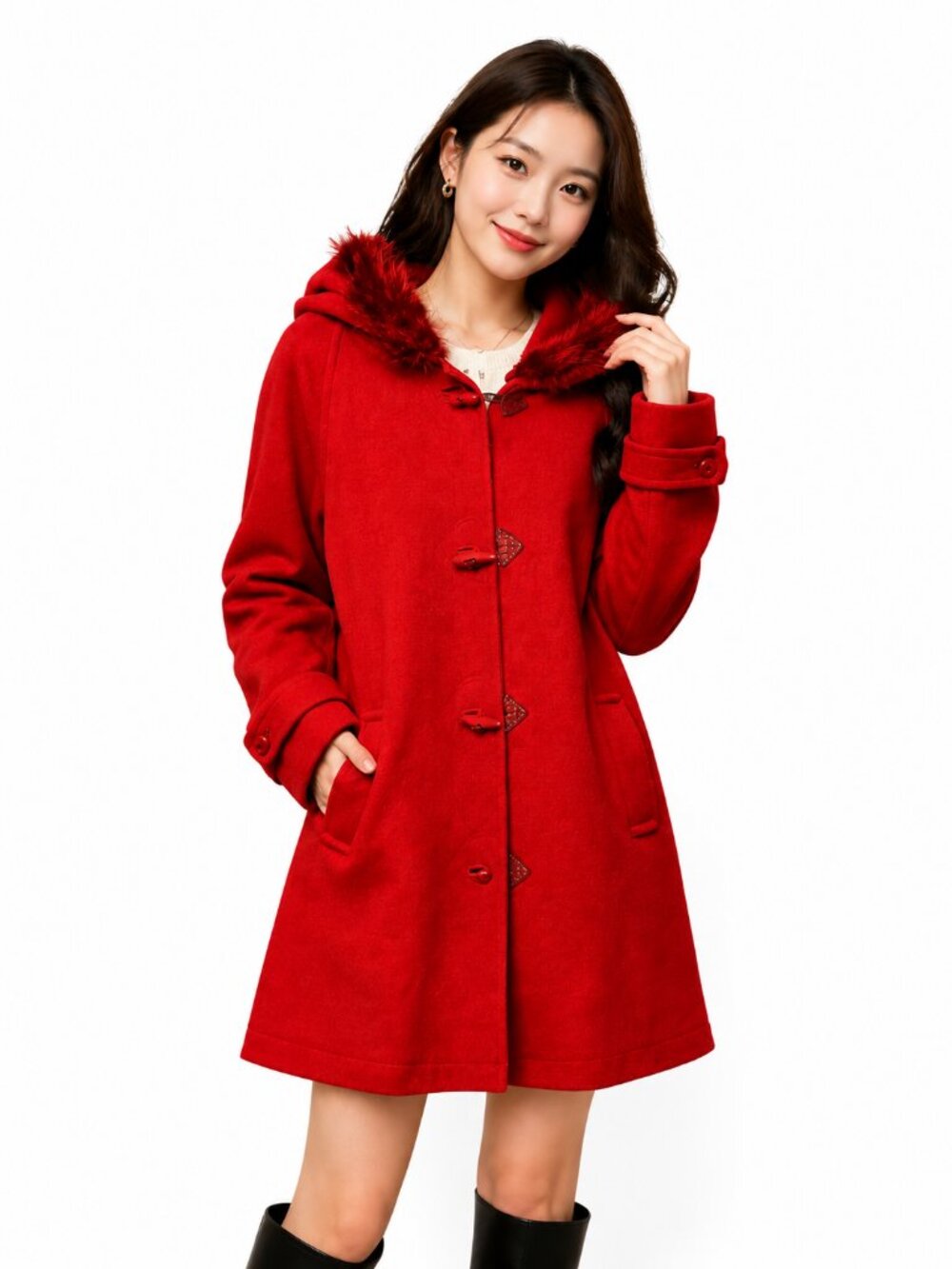 Braemar by Jeremy Scott Red Wool Hooded Coat